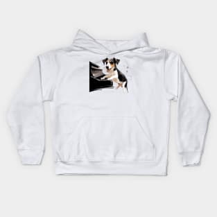 Dog playing piano Kids Hoodie